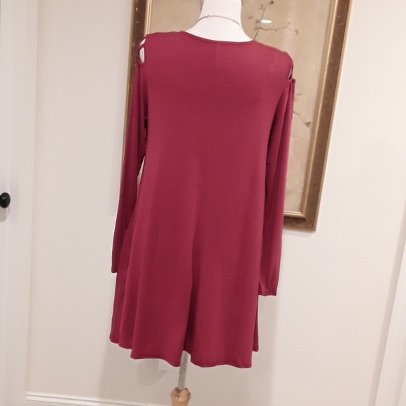 ️❗️FINAL PRICE❗️NEW  Burgandy  Swing Dress w/Pocke - Picture 5 of 7